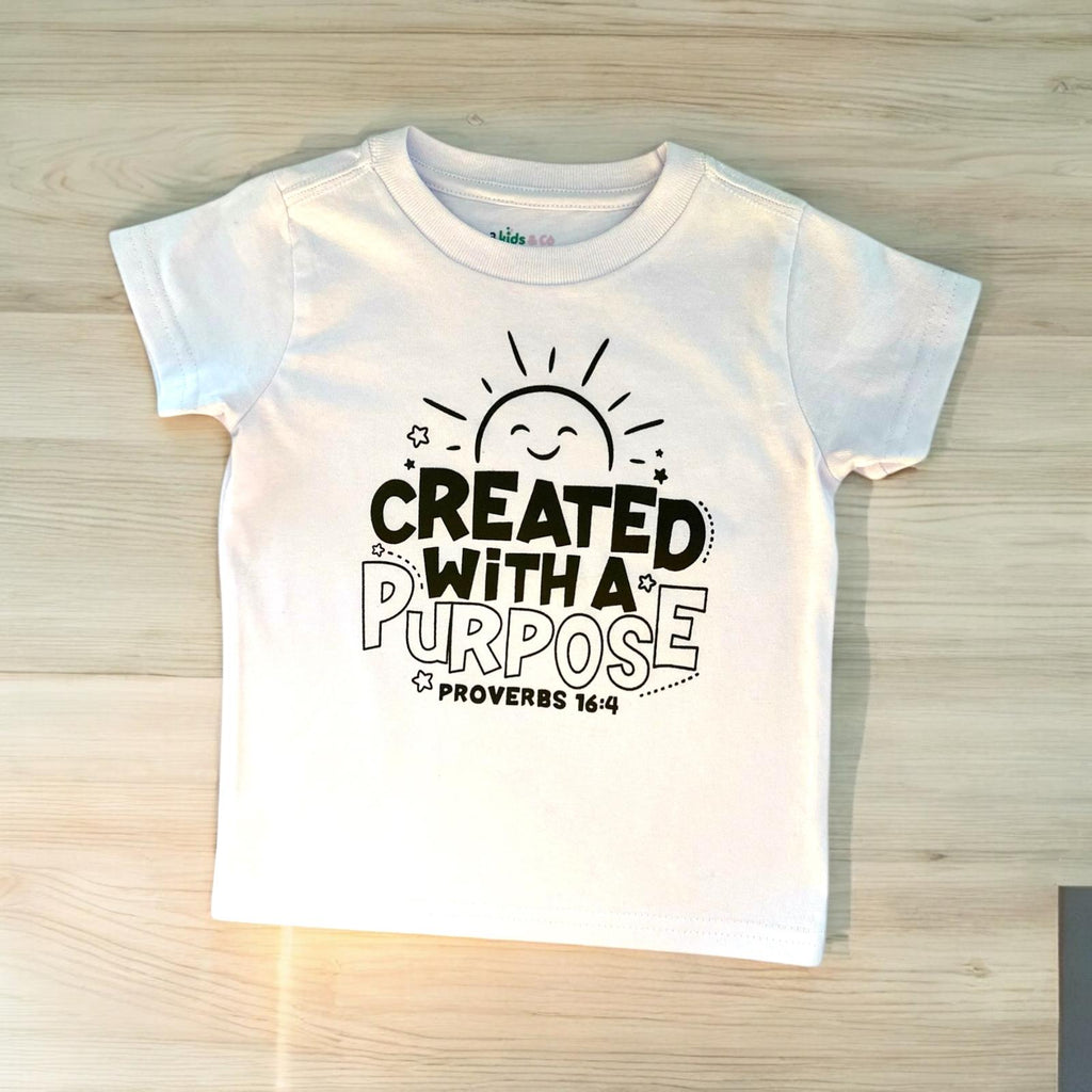 LITTLE DISCIPLES COLLECTION: "CREATED WITH A PURPOSE" LITTLE KIDS T-SHIRT, WHITE