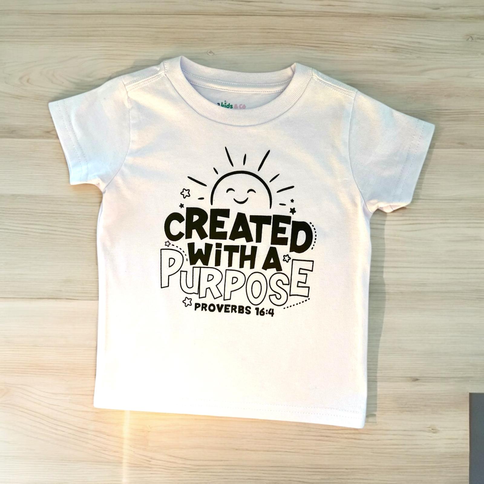 LITTLE DISCIPLES COLLECTION: "CREATED WITH A PURPOSE" LITTLE KIDS T-SHIRT, WHITE