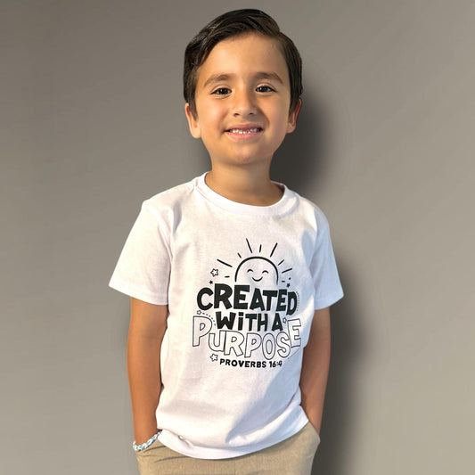 LITTLE DISCIPLES COLLECTION: "CREATED WITH A PURPOSE" LITTLE KIDS T-SHIRT, WHITE