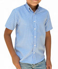 Boys' Short Sleeve Button Down Light Blue All-Season Gingham Plaid
