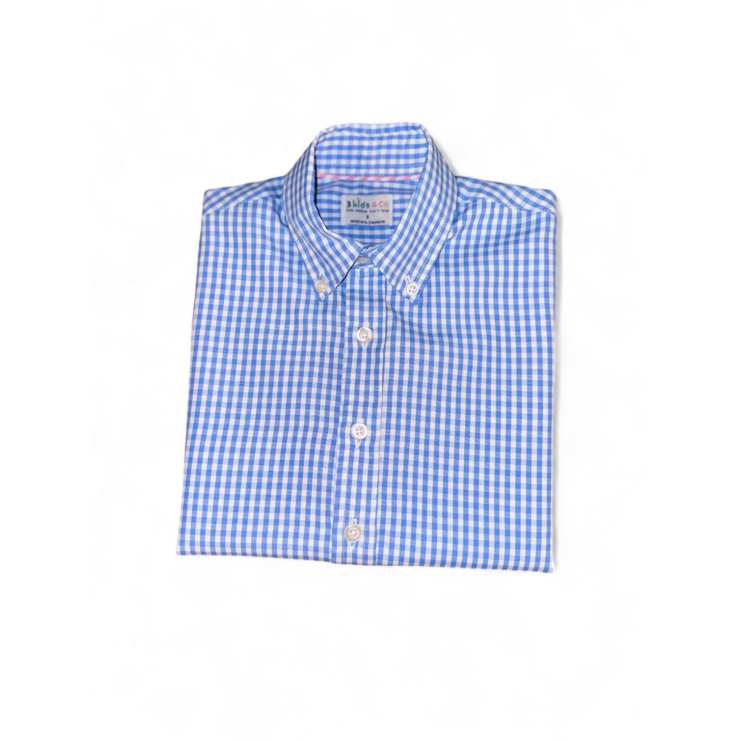 Boys' Short Sleeve Button Down Light Blue All-Season Gingham Plaid