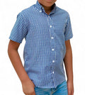 Boys' Short Sleeve Button Down Blue All-Season Gingham Plaid
