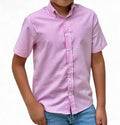 Boys' Button Down Pink All-Season Gingham Plaid Short Sleeve