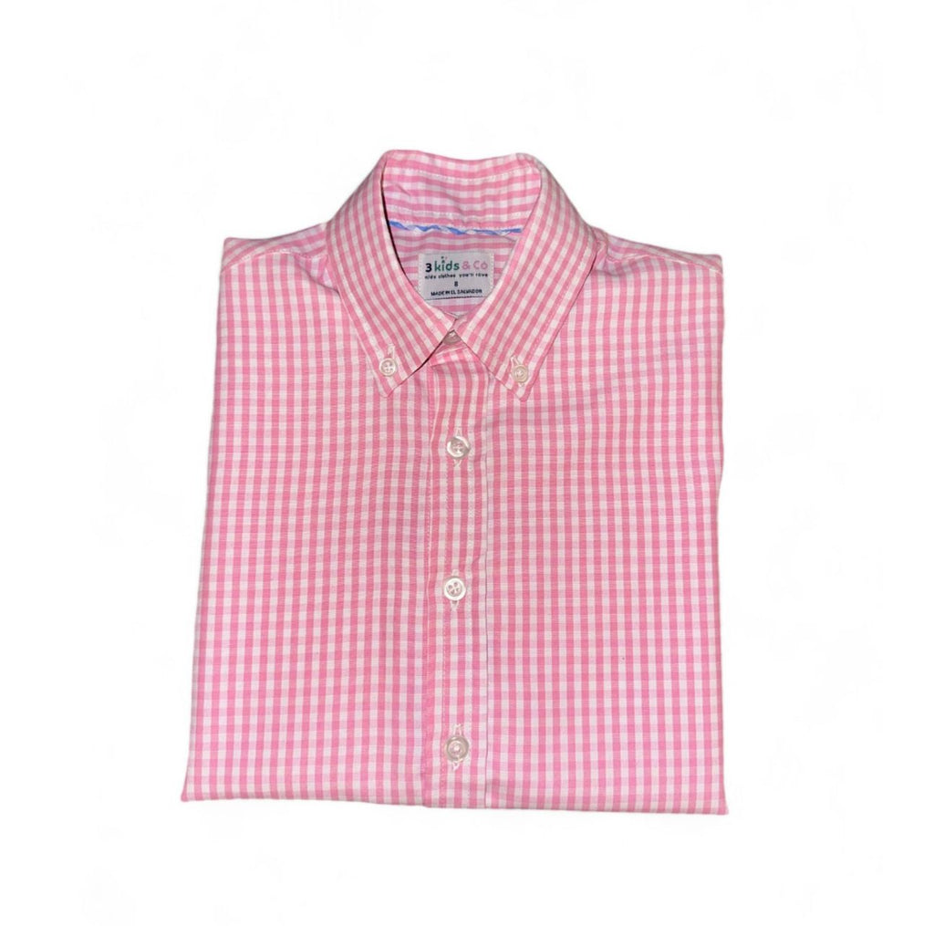 Boys' Button Down Pink All-Season Gingham Plaid Short Sleeve