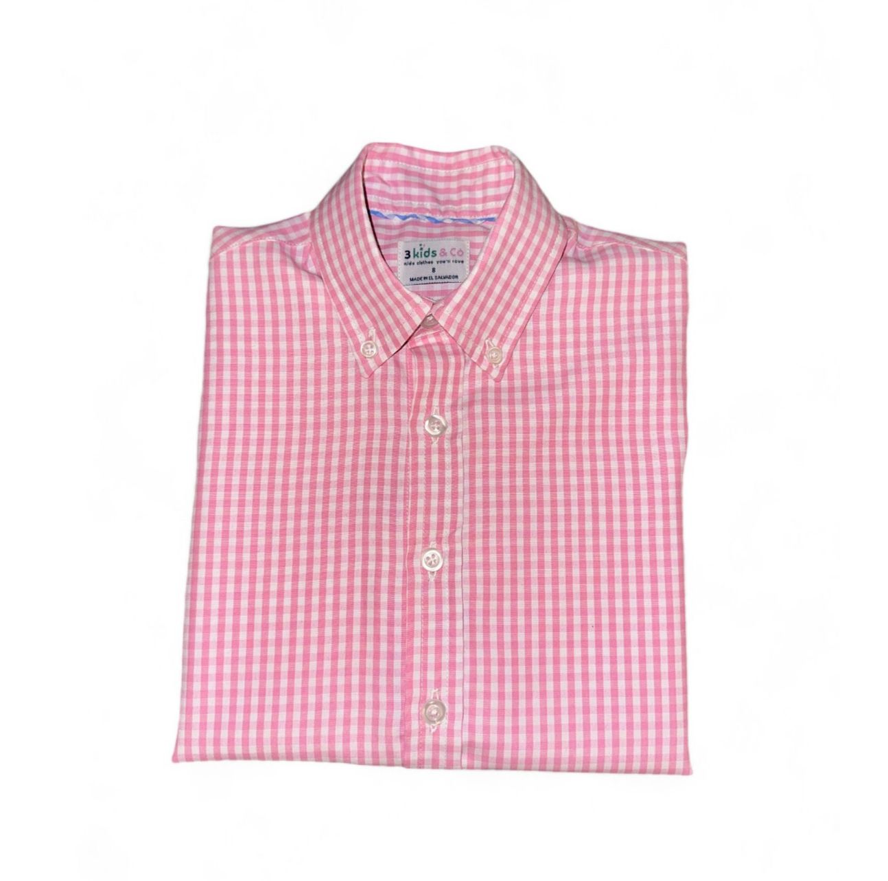 Boys' Button Down Pink All-Season Gingham Plaid Short Sleeve