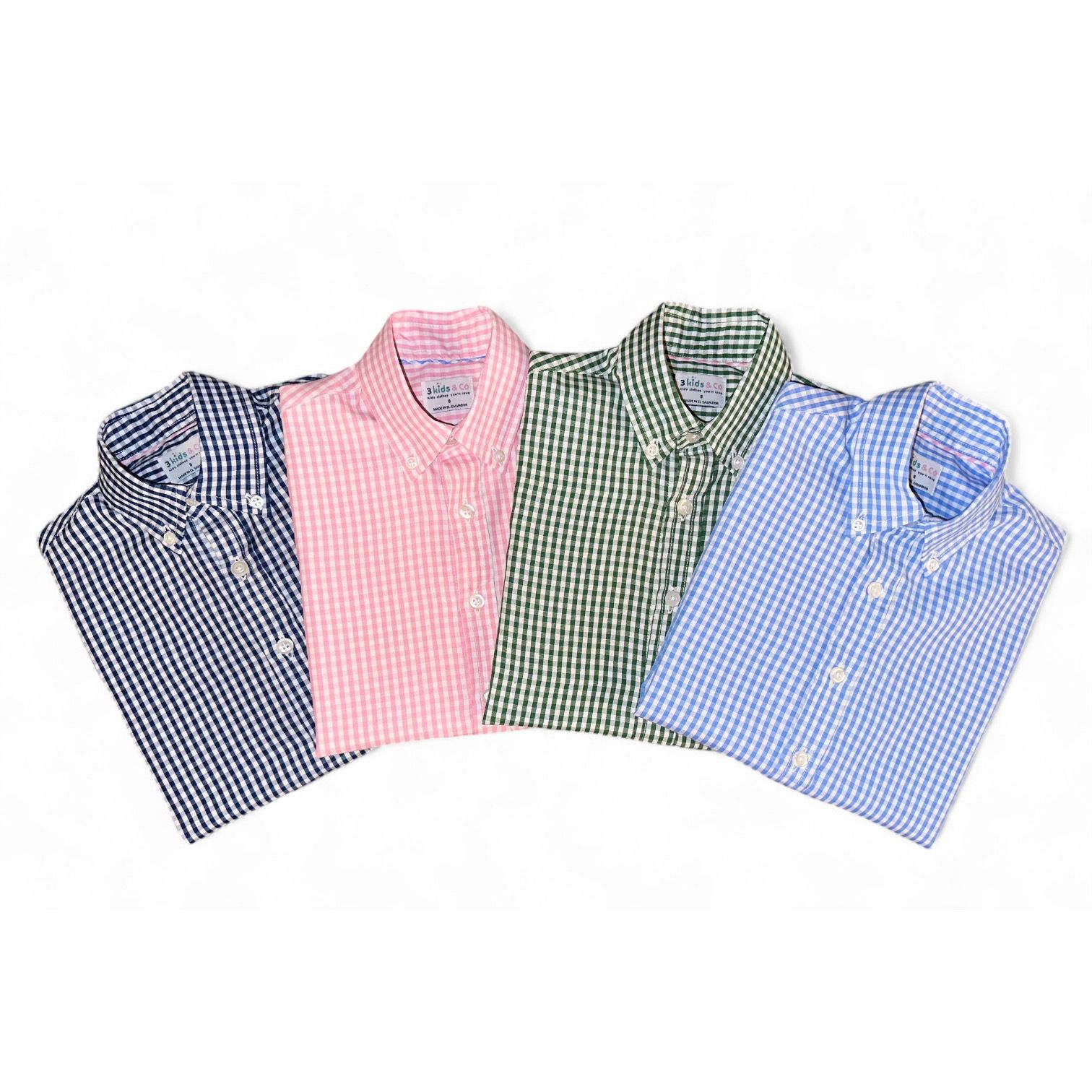 Boys' Short Sleeve Button Down Light Blue All-Season Gingham Plaid
