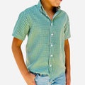 Boys' Short Sleeve Button Down Green All-Season Gingham Plaid