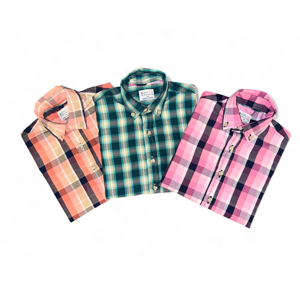 Boys' Short Sleeve Button Down Warm Tones Madras Plaid