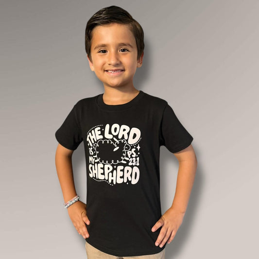 LITTLE DISCIPLES COLLECTION: THE LORD IS MY SHEPHERD LITTLE KIDS T-SHIRT, BLACK