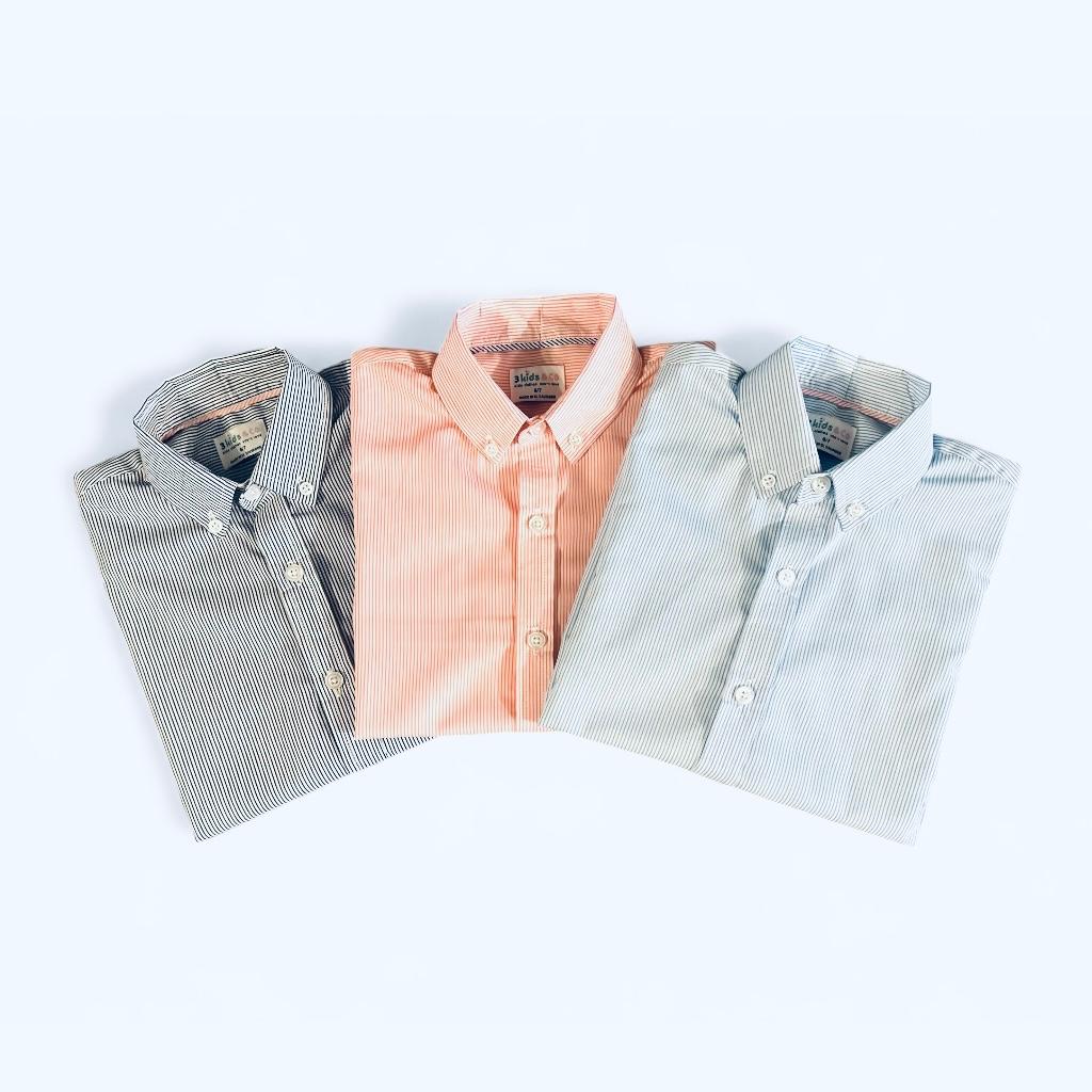 BOYS' BUTTON DOWN PINK PIN STRIPE SHORT SLEEVE