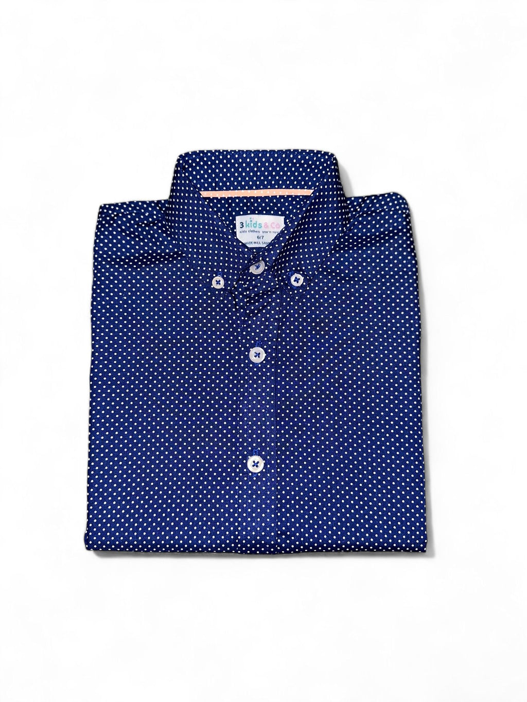 Boys Short Sleeve Button Down Blue Polka Dot Print