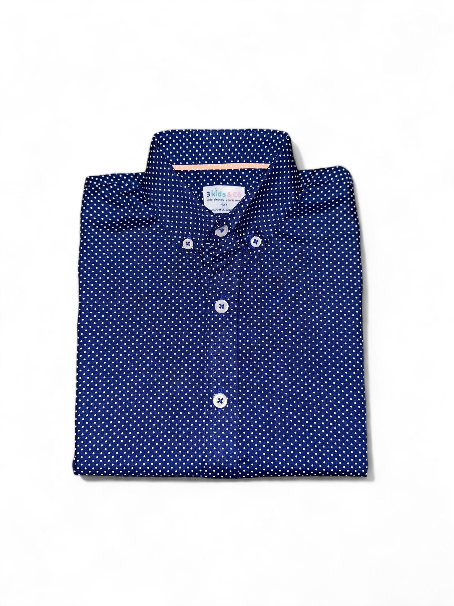 Boys Short Sleeve Button Down Blue Polka Dot Print