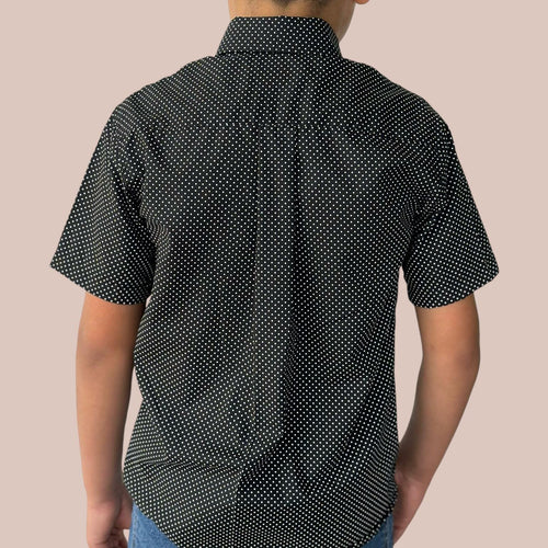 Black with White Polka Dots Boys' Short Sleeve Button Down Short Sleeve