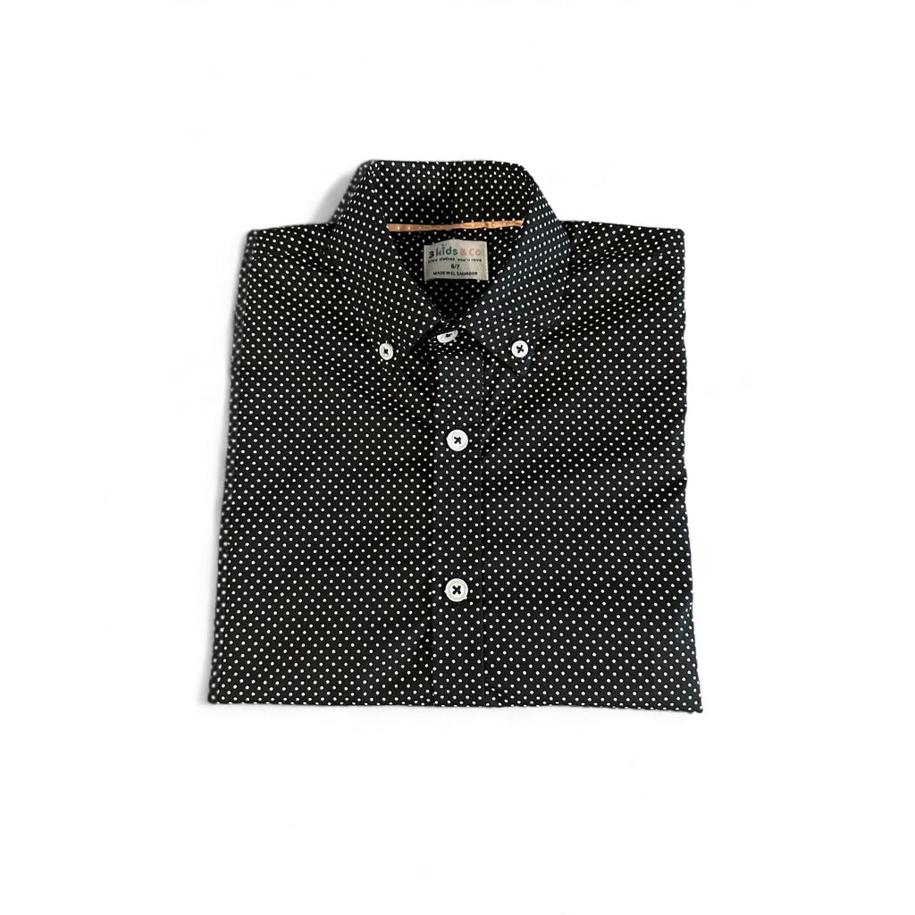 Boys' Short Sleeve Button Down Black Polka Dot Print Short Sleeve
