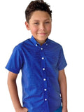 Boys Short Sleeve Button Down Blue Polka Dot Print