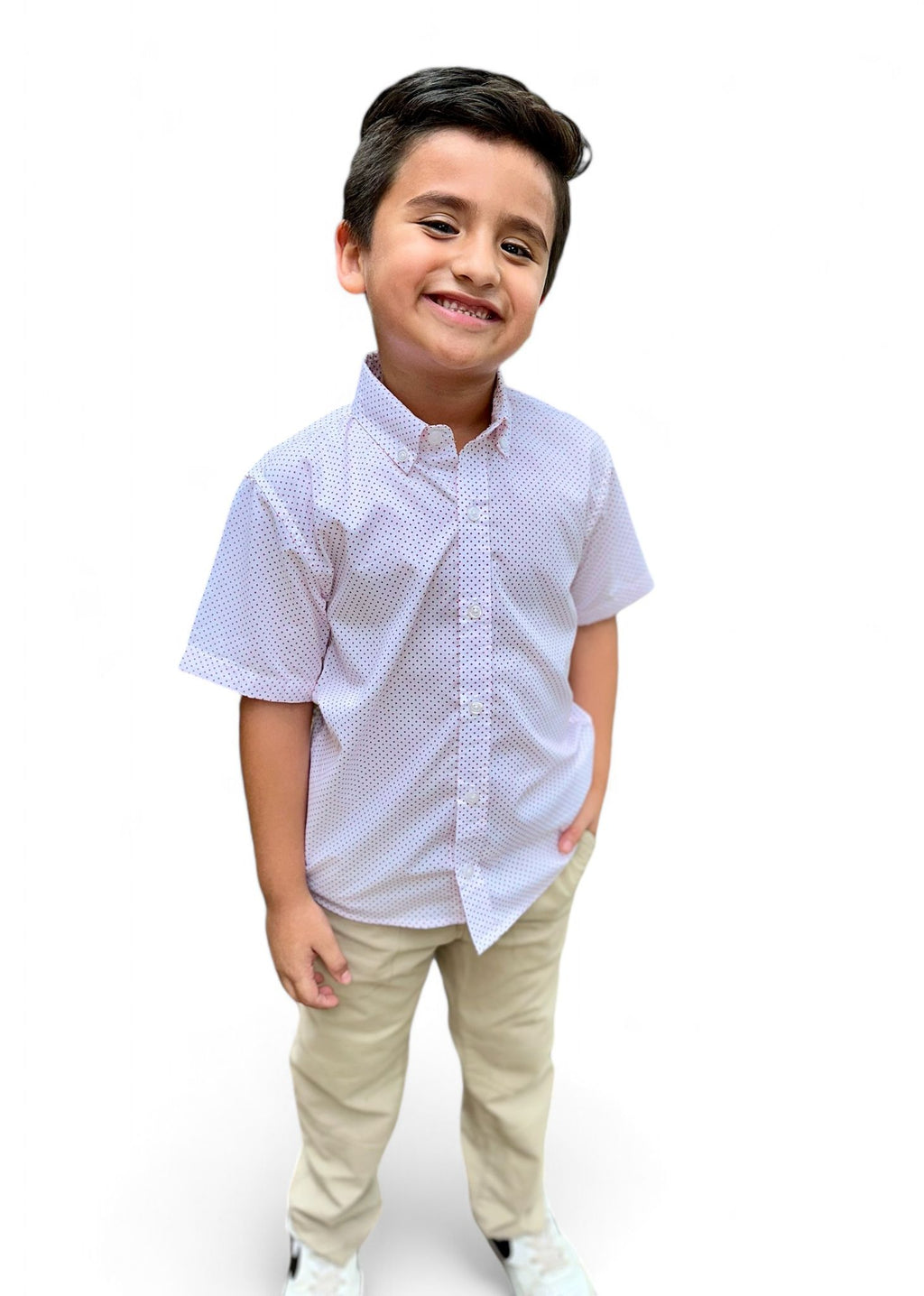 Boys' Short Sleeve Button Down White Red Polka Dot Print