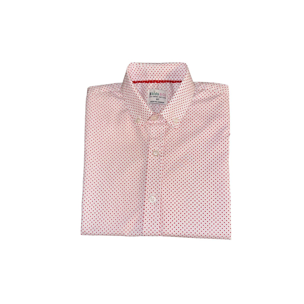Boys' Short Sleeve Button Down White Red Polka Dot Print