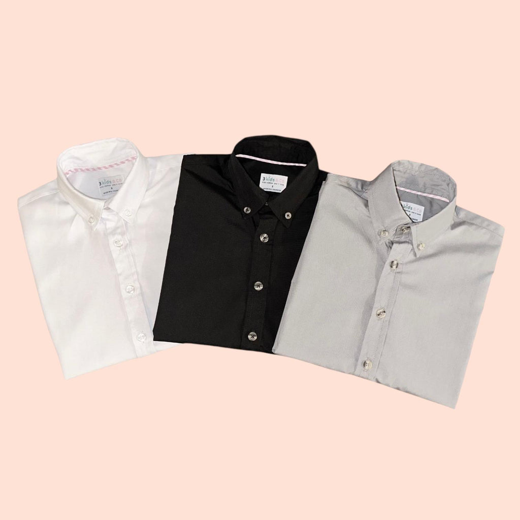 BOYS' SHORT SLEEVE BUTTON DOWN CLASSIC SOLID GRAY