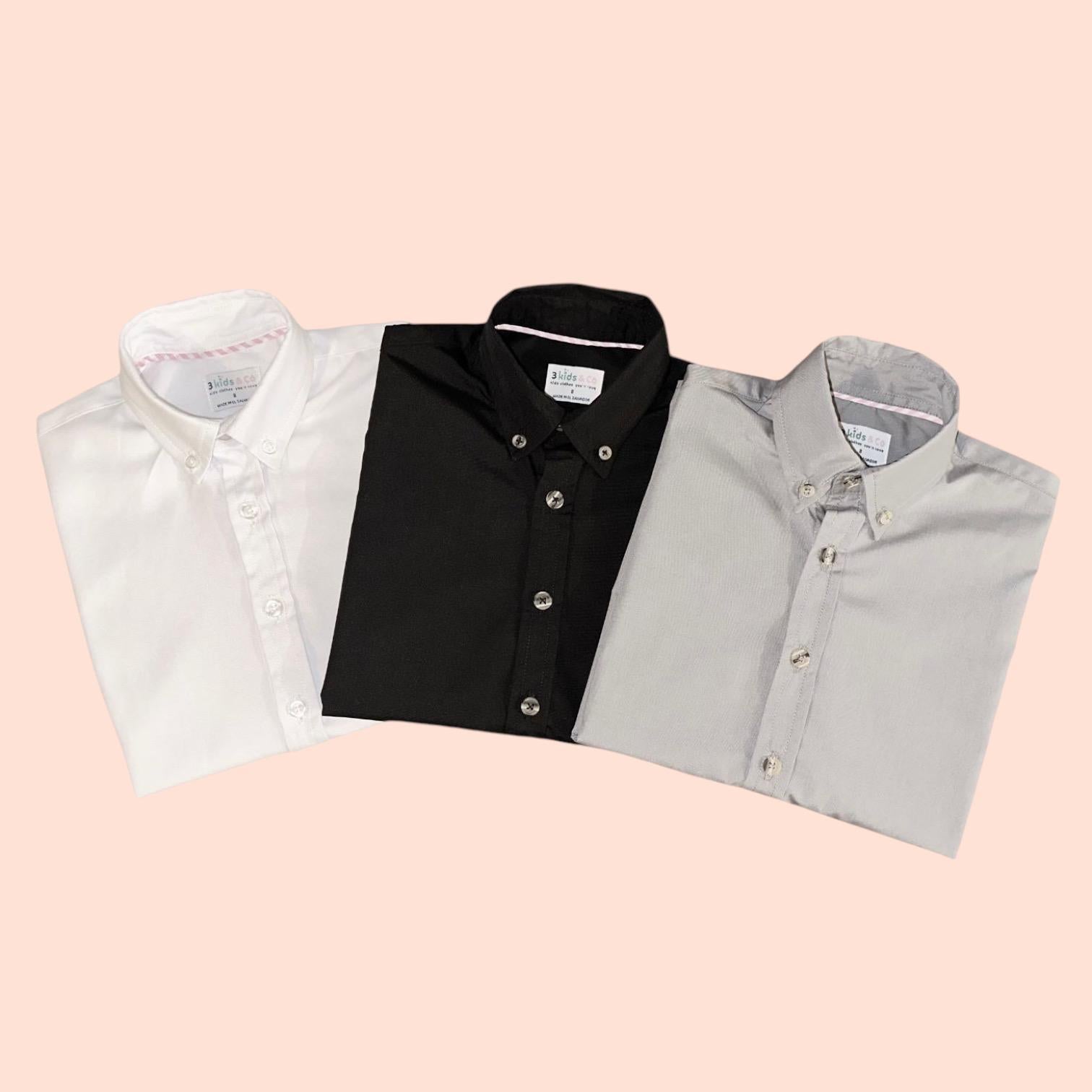 BOYS' SHORT SLEEVE BUTTON DOWN CLASSIC SOLID GRAY