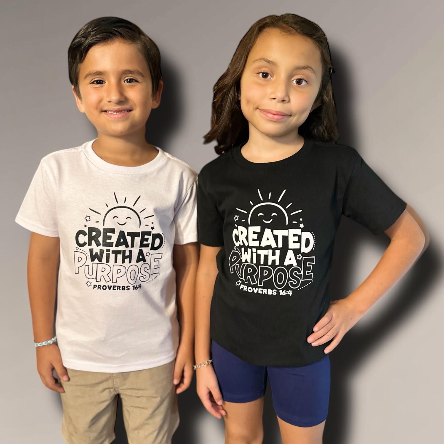 LITTLE DISCIPLES COLLECTION: "CREATED WITH A PURPOSE" LITTLE KIDS T-SHIRT, BLACK
