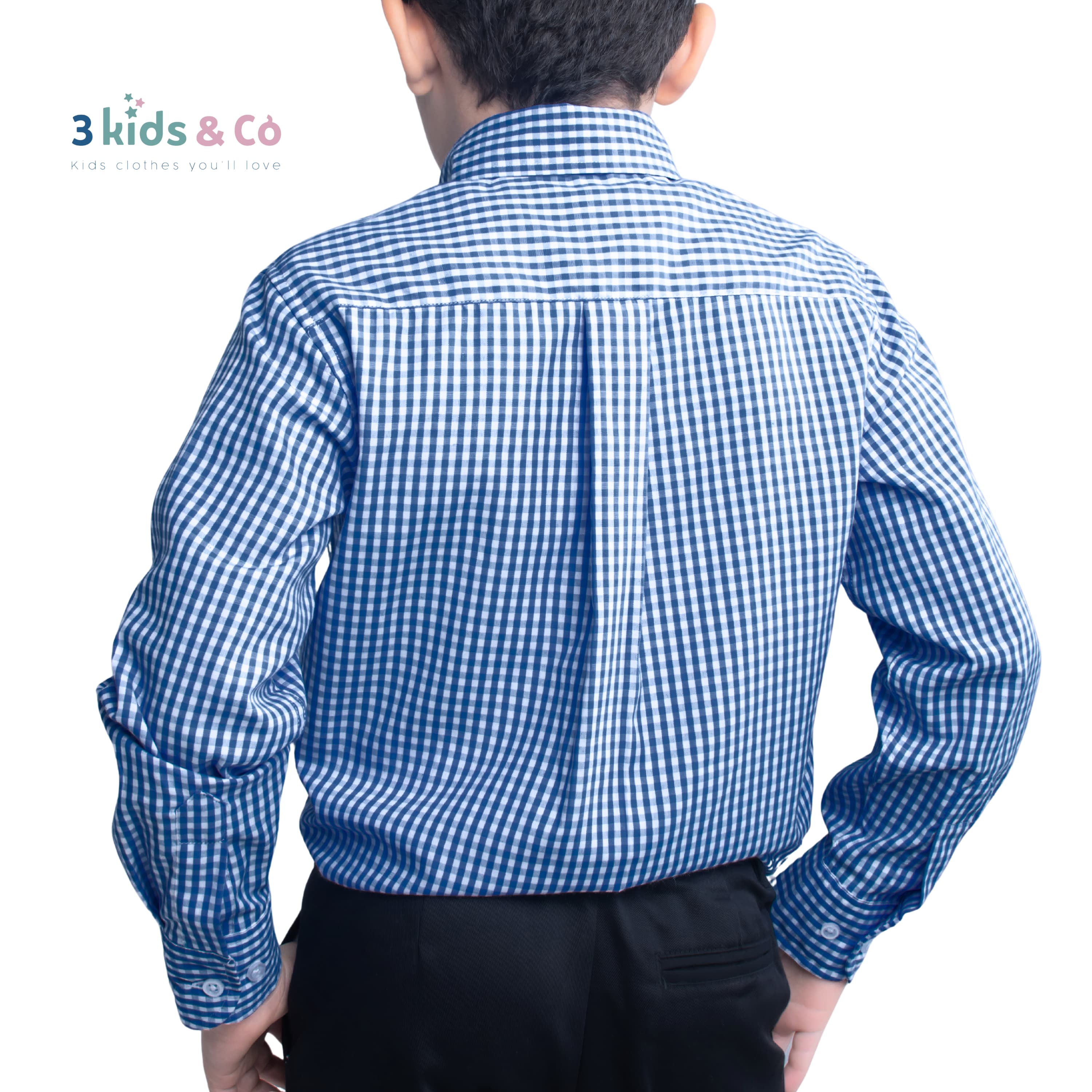 Boys' Long Sleeve Button Down All-Season Gingham Navy Plaid
