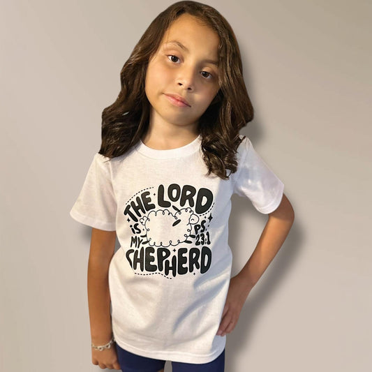 LITTLE DISCIPLES COLLECTION: THE LORD IS MY SHEPHERD LITTLE KIDS T-SHIRT, WHITE